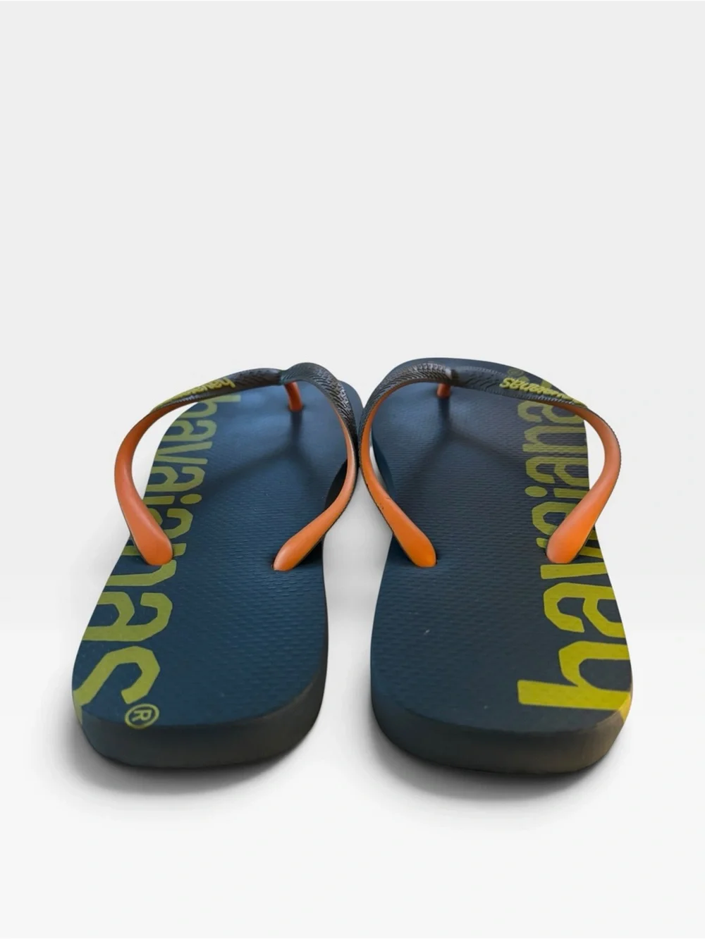 Havaianas Men’s Flip Flops Navy Orange Green Logo Size 11/12 Brazil 43/44